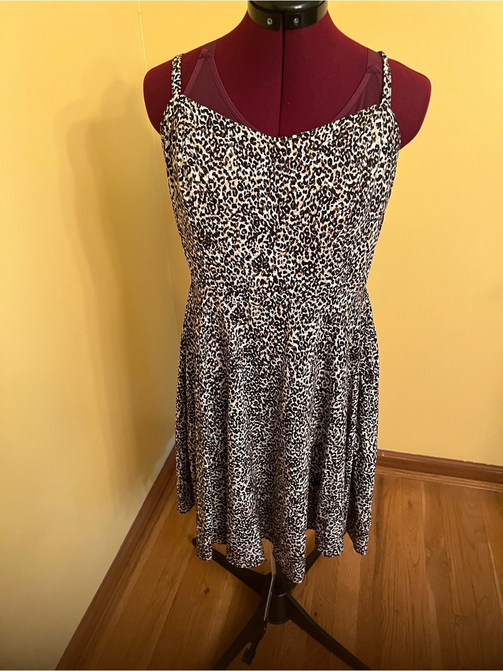 Leopard Print A-Line Slip Dress - Black & Creamy Size L Old Navy